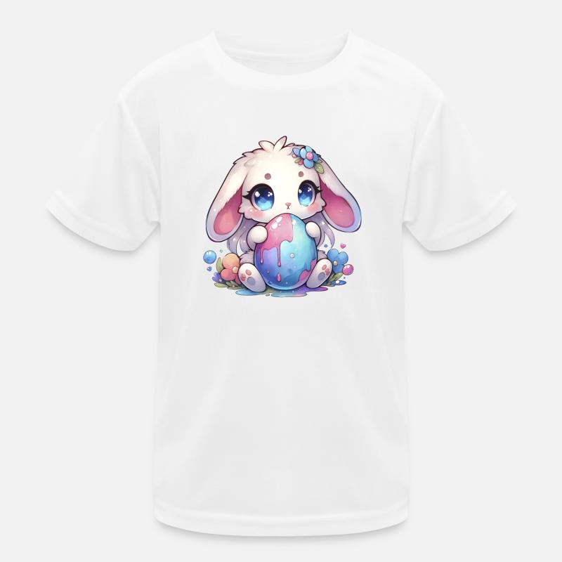Charmant lapin Chibi avec des fleurs T-shirt sport Enfant