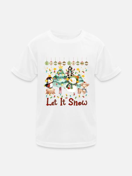 Weihnachten, Weihnachten Rentier Schneemann, Lass es schneien - Kinder Funktions-T-Shirt - Weiß - Vorne