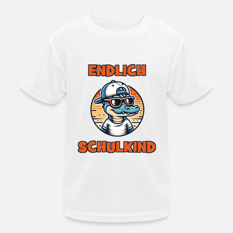 Endlich Schulkind Krokodil mit Basecap Kinder Funktions-T-Shirt
