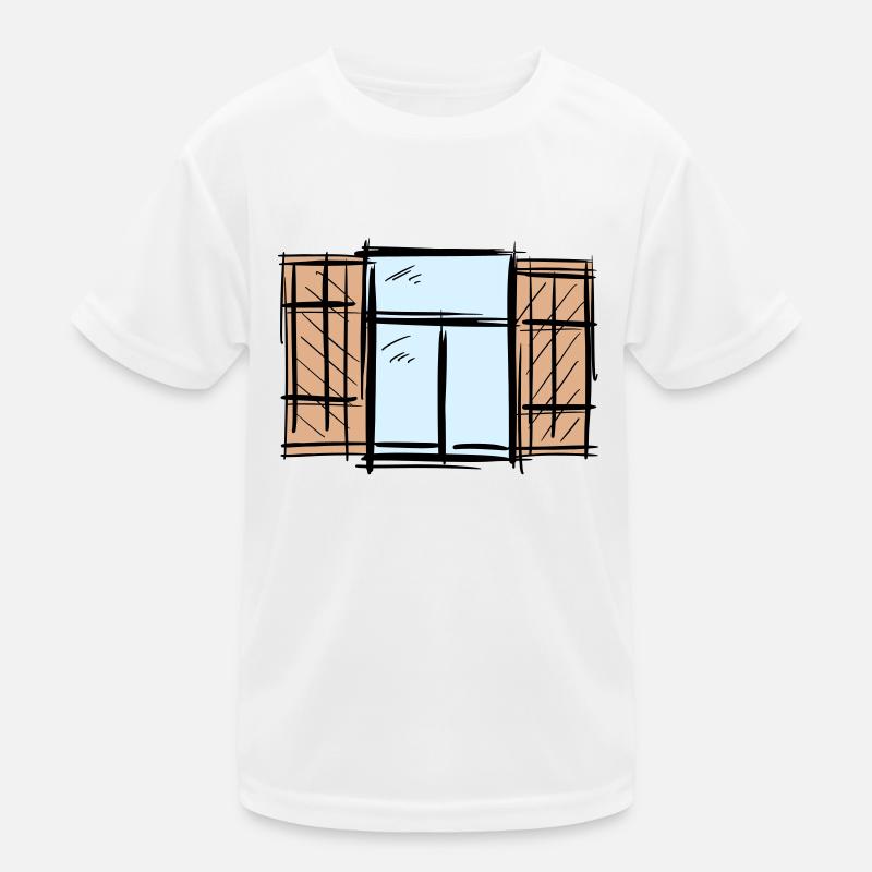 Old Window with Shutters Hinged Shutters Drawing Kids Functional T-Shirt