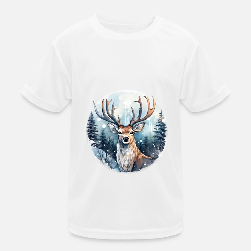 Hirsch im schneebedeckten Wald Kinder Funktions-T-Shirt