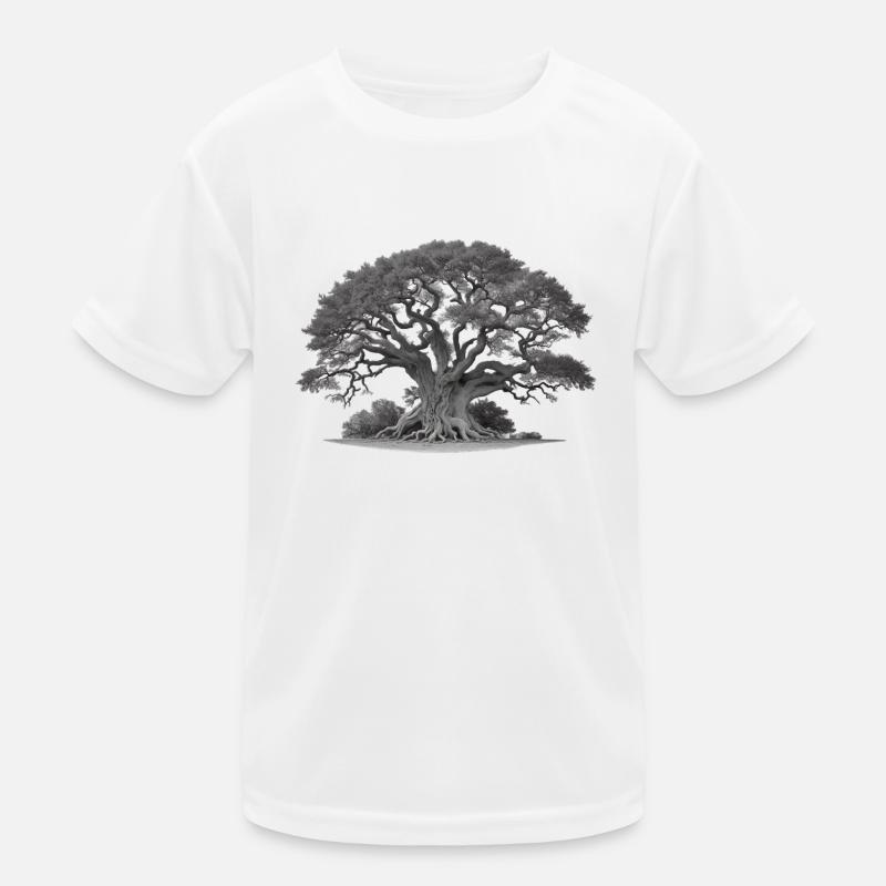Old tree oak with roots and many branches - Kids Functional T-Shirt - white