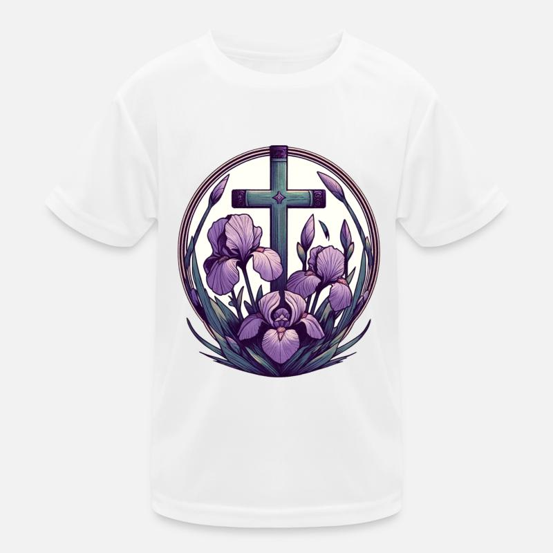 Croix chrétienne violet Iris T-shirt sport Enfant