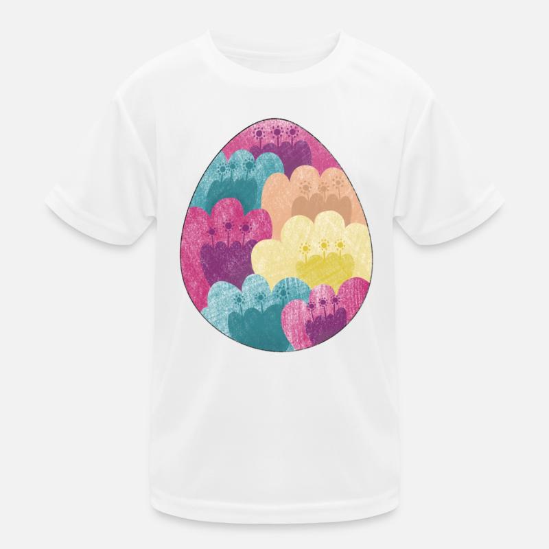 Colorful Easter egg with flower pattern - Kids Functional T-Shirt - white