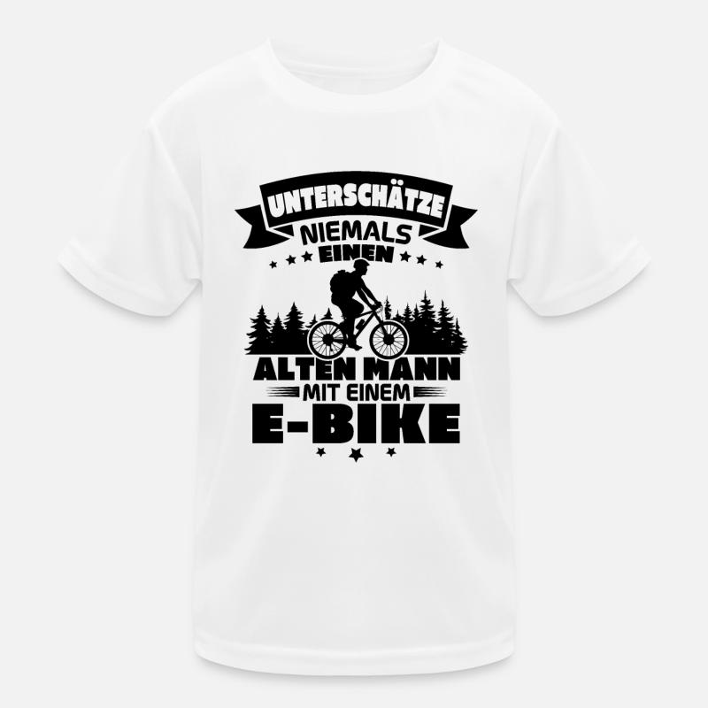 Alten mann mit einem e bike Kinder Funktions-T-Shirt