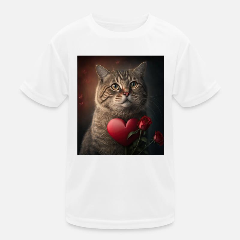 Valentinstag Katze Herz Rose Kinder Funktions-T-Shirt