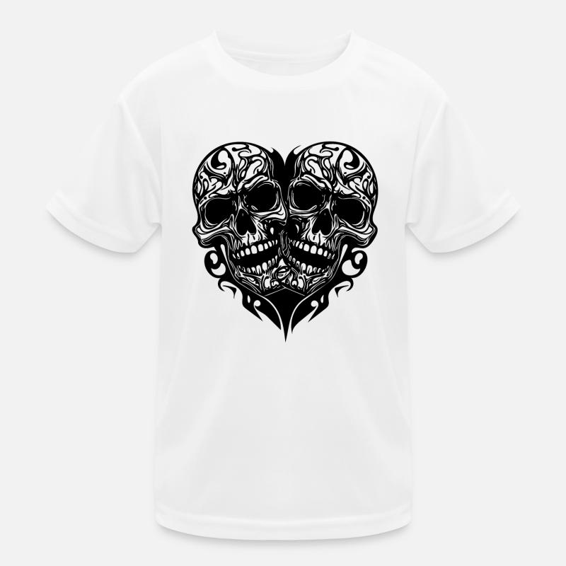 Zwei Schädeln Herz Tribal Tattoo Style Kinder Funktions-T-Shirt