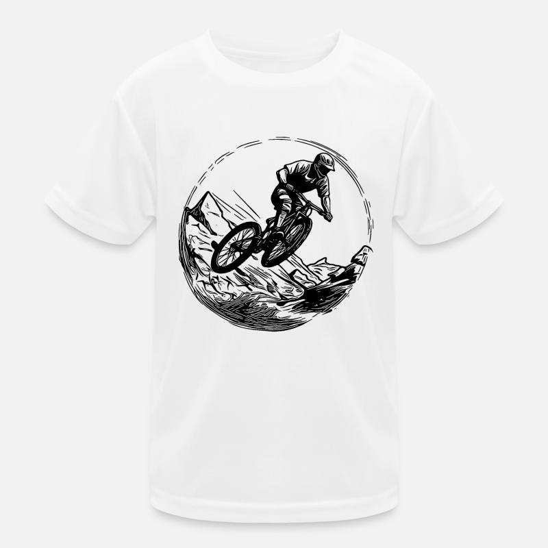 Springender Mountainbiker mit Fahrrad Kinder Funktions-T-Shirt