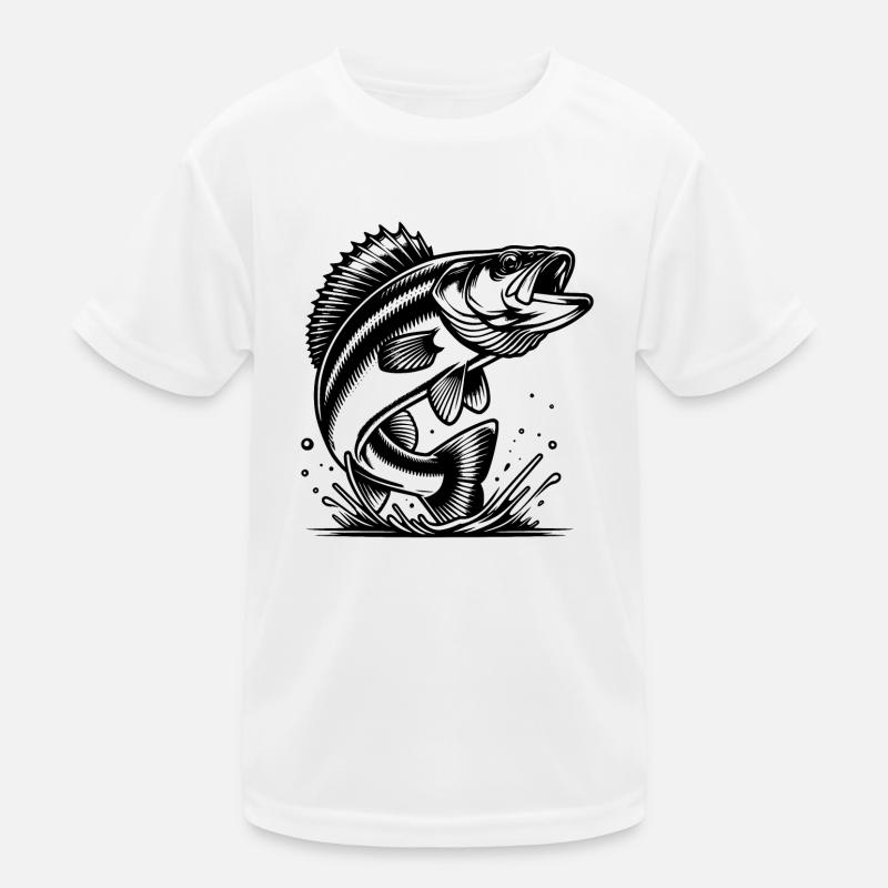 Eleganter springender Zander Raubfisch Kinder Funktions-T-Shirt