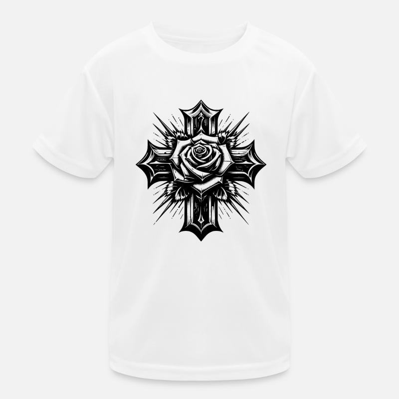 Croix vintage avec rose et feuilles T-shirt sport Enfant