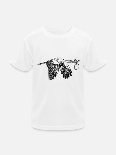 Fliegender Storch Nachwuchs Lieferung - Kinder Funktions-T-Shirt - Weiß - Vorne