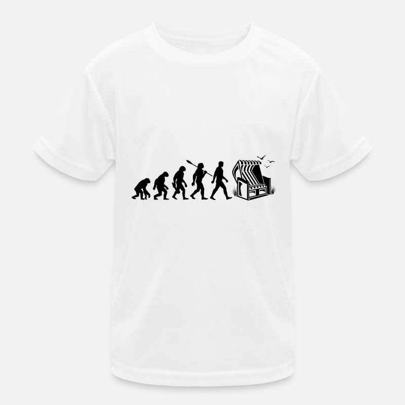 Evolution - Strandkorb - Urlaub - Meer - Möwen - Kinder Funktions-T-Shirt - Weiß
