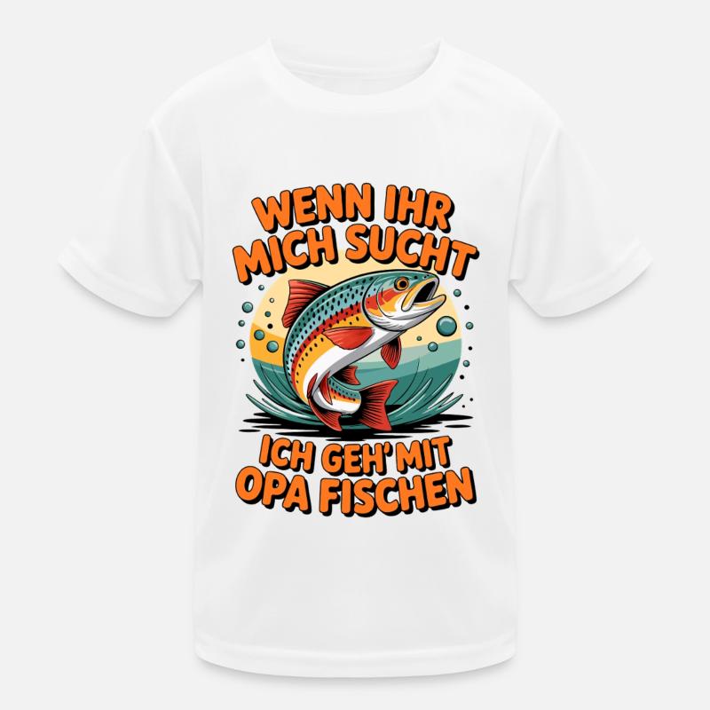 Angeln mit Opa mit springender Forelle Kinder Funktions-T-Shirt