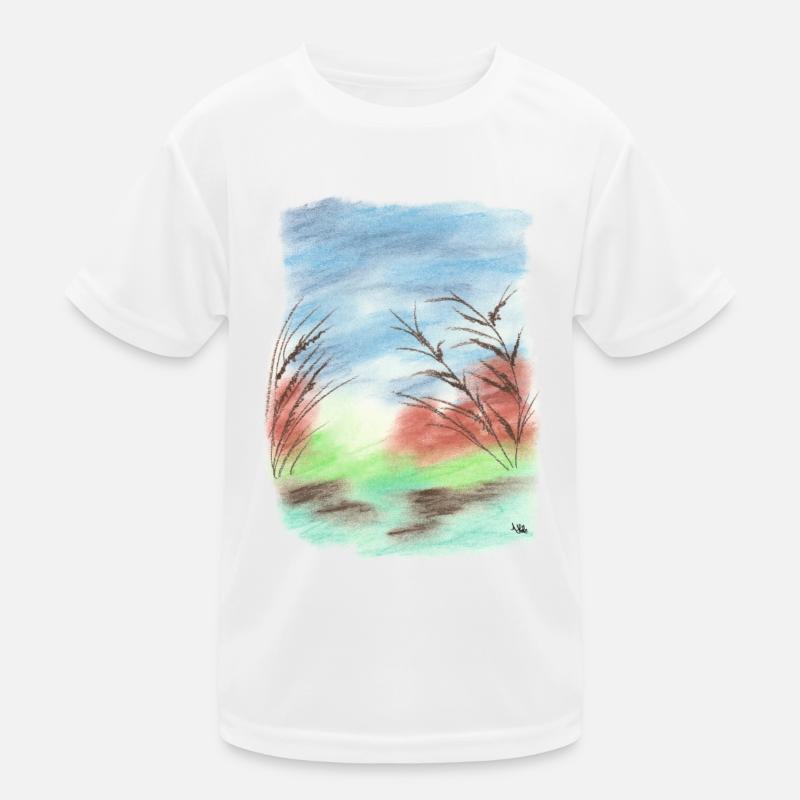 Strand/Düne Blau-/Grüntöne (Pastellkreide) Kinder Funktions-T-Shirt