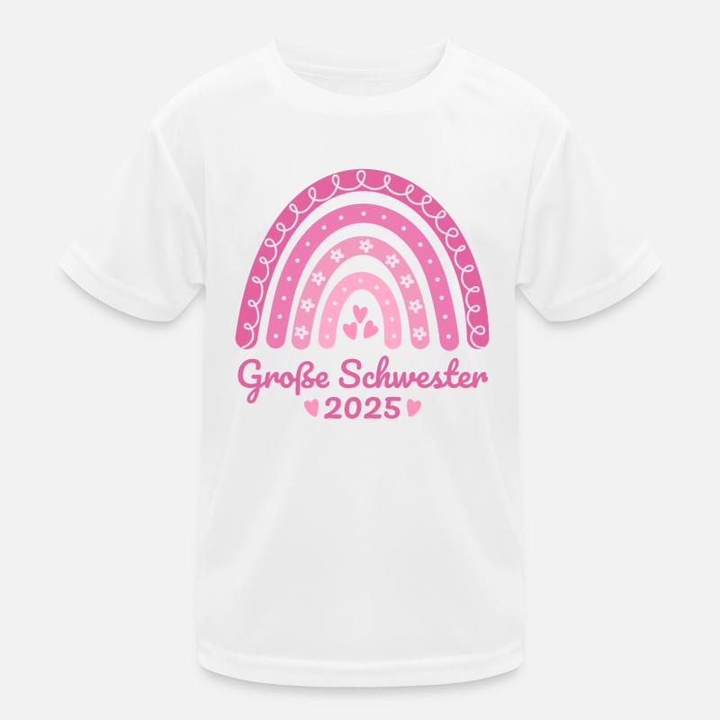 Boho Regenbogen rosa Große Schwester 2025 Kinder Funktions-T-Shirt