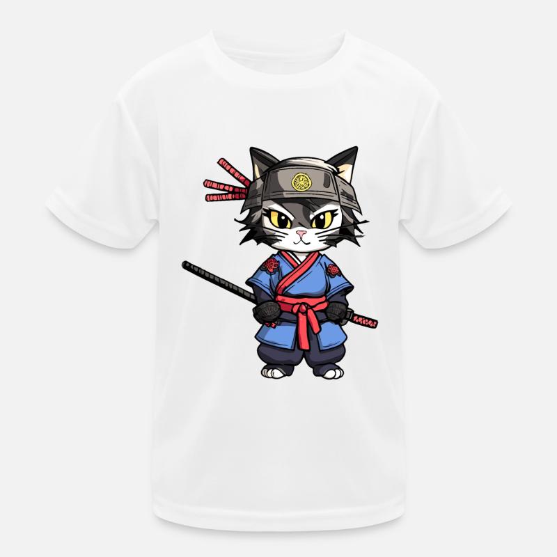 Samurai-Katze #24 - Kinder Funktions-T-Shirt - Weiß