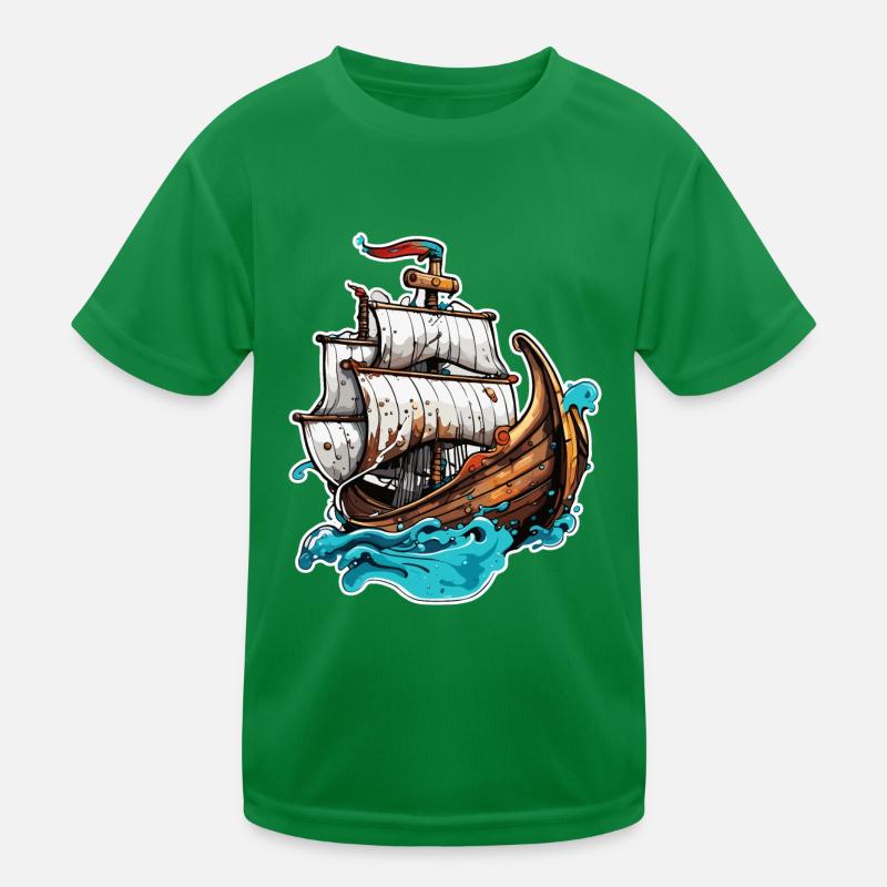 Pirate Ship / Boat / Sea / Ocean / Waves Kids Functional T-Shirt