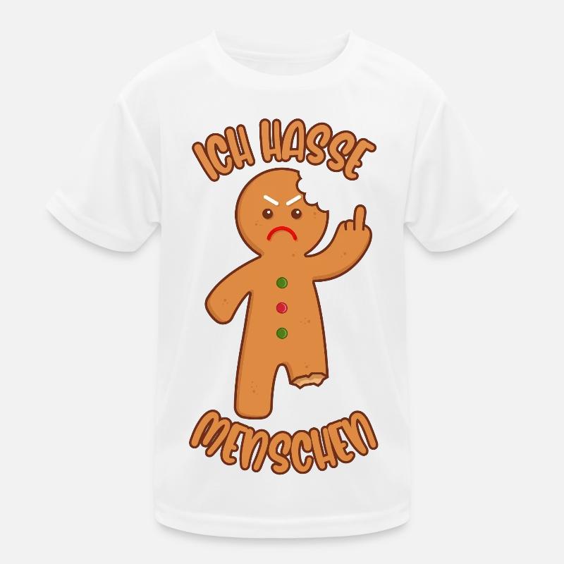 Lebkuchenmann Mittelfinger Ich hasse Menschen Kinder Funktions-T-Shirt
