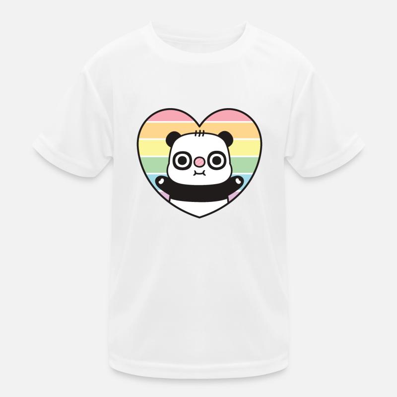 Cute Panda Rainbow Heart Kids Functional T-Shirt