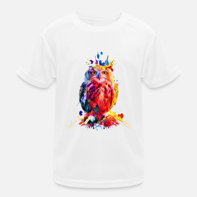 Bunte Eule, Aquarell - Kinder Funktions-T-Shirt - Weiß