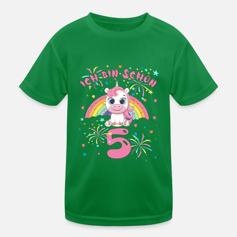 Ich bin schon 5 Einhorn Kindergeburtstag 5 Jahre Kinder Funktions-T-Shirt