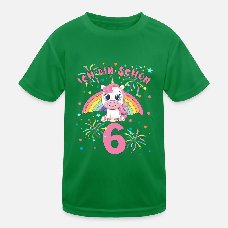 Ich bin schon 6 Einhorn Kindergeburtstag 6 Jahre Kinder Funktions-T-Shirt