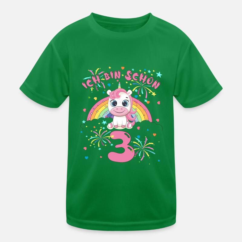 Ich bin schon 3 Einhorn Kindergeburtstag 3 Jahre Kinder Funktions-T-Shirt