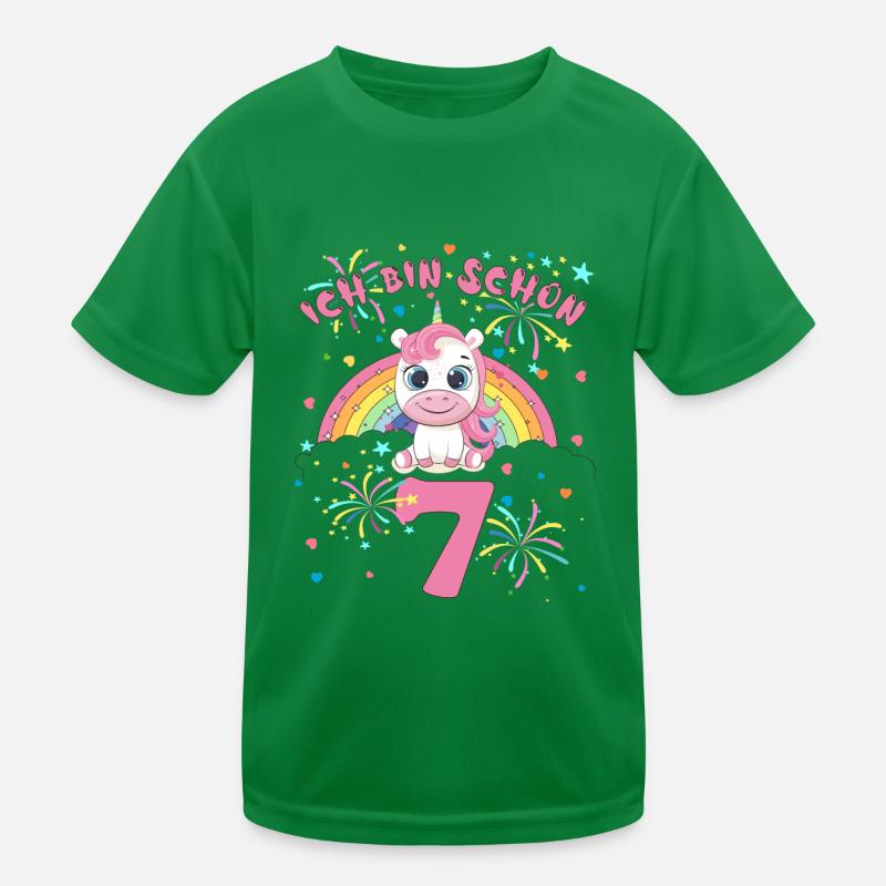 Ich bin schon 7 Einhorn Kindergeburtstag 7 Jahre Kinder Funktions-T-Shirt