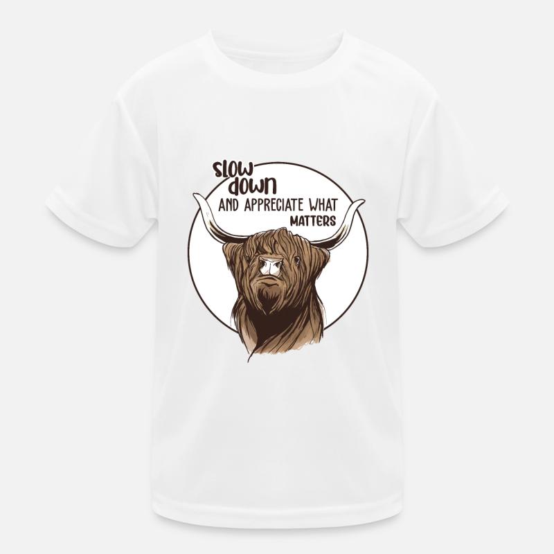 Slow down Kuh Schottisches Hochlandrind Geschenk Kinder Funktions-T-Shirt