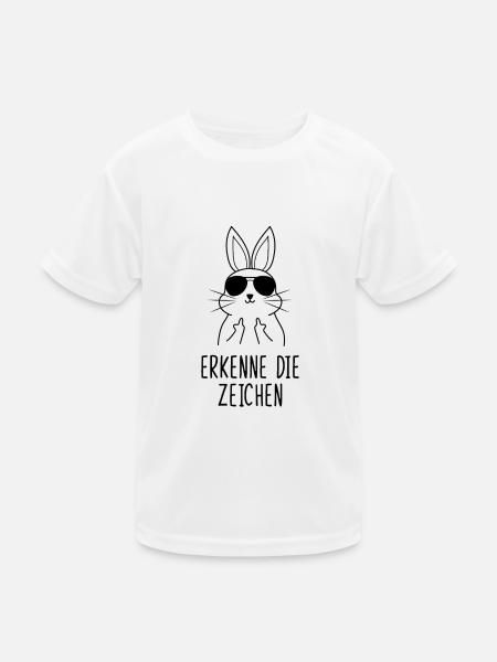 Erkenne die Zeichen Kaninchen Hasen Mittelfinger - Kinder Funktions-T-Shirt - Weiß