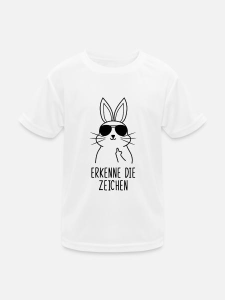 Erkenne die Zeichen Kaninchen Hasen Mittelfinger - Kinder Funktions-T-Shirt - Weiß