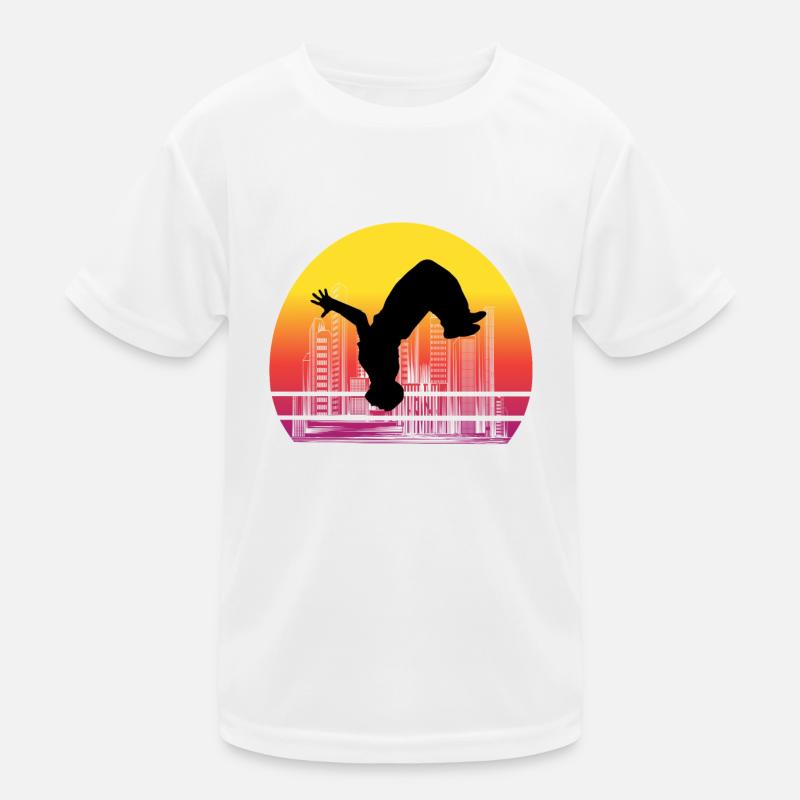 Parkour Backflip Siluette Freerunning Geschenk Kinder Funktions-T-Shirt