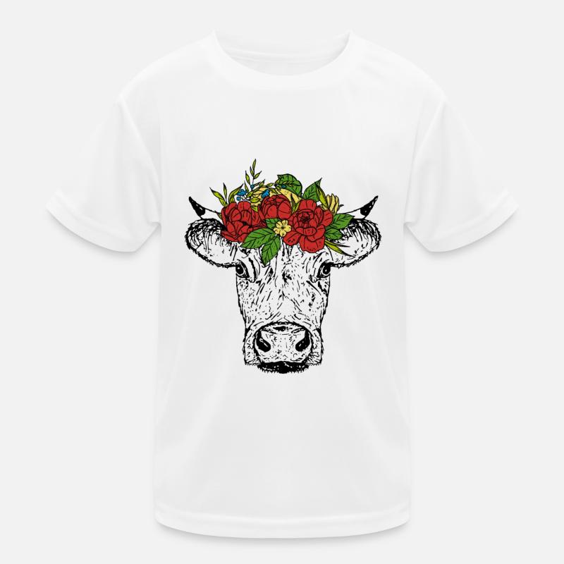 Cow's head with flowers Kids Functional T-Shirt