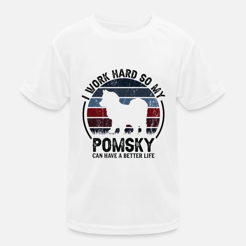 Work Hard - Retro Pomsky Kids Functional T-Shirt