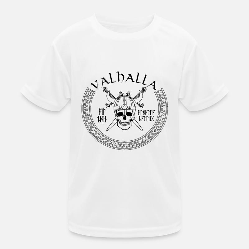 Wikinger Totenkopf mit Axt Wikingerhelm Valhalla Kinder Funktions-T-Shirt