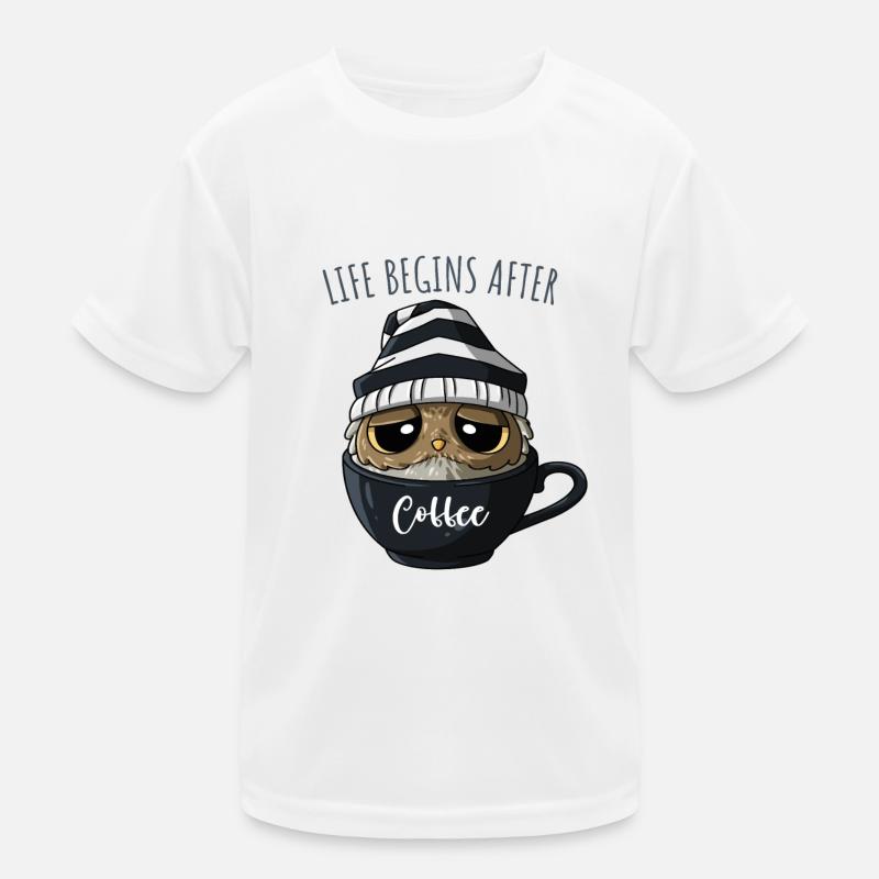 Kaffee Eule Sprüche Kaffeeliebhaber Kaffeetrinker Kinder Funktions-T-Shirt