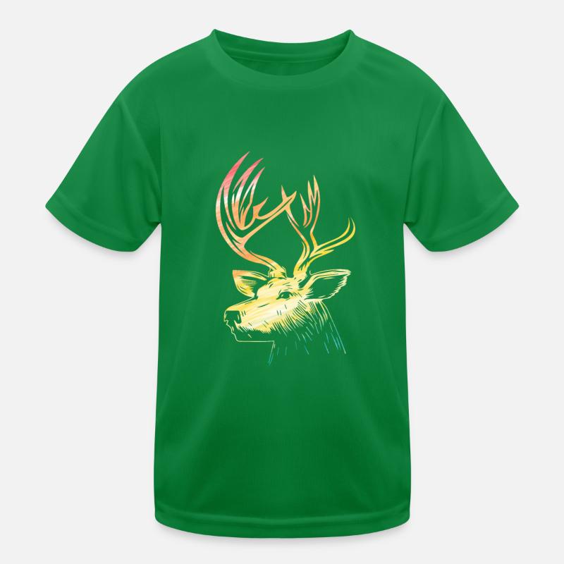 Hirschkopf Hirsch Kopf Regenbogen Bunt Kinder Funktions-T-Shirt
