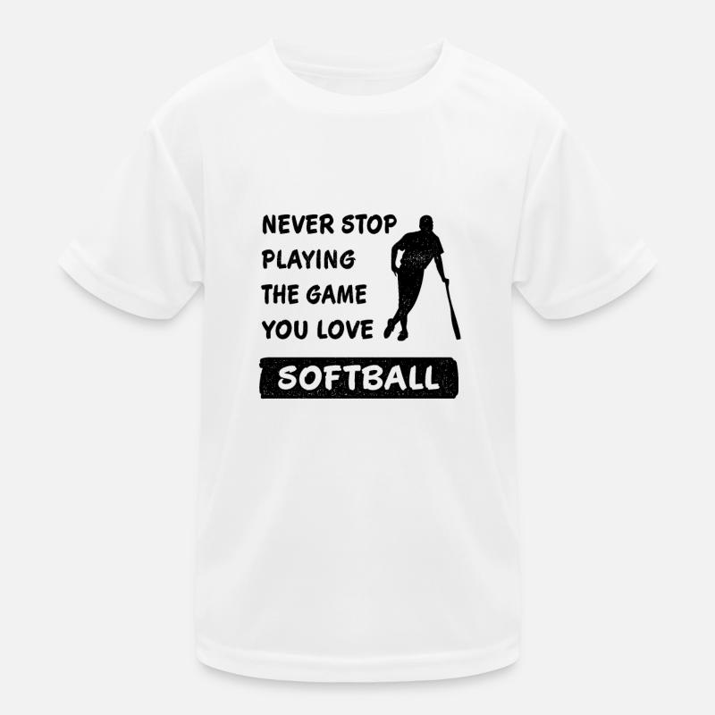 Never Stop Playing the Game Softball Gift Kids Functional T-Shirt