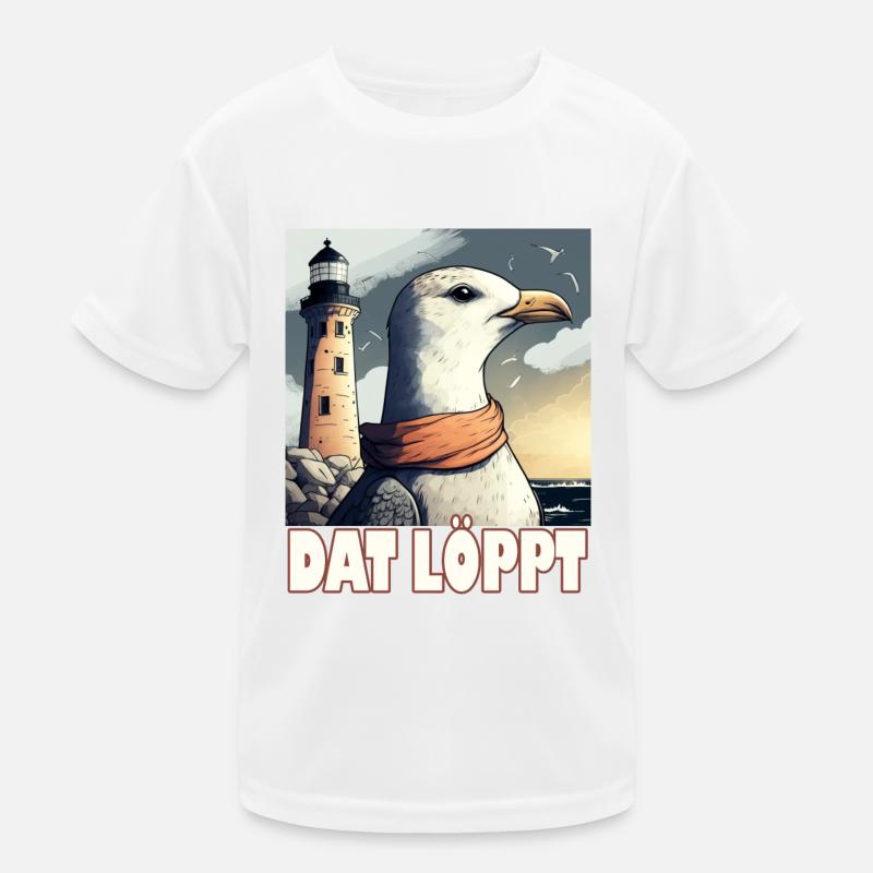 Dat Löppt Möwe Leuchtturm Meer Plattdeutsch Norden Kinder Funktions-T-Shirt