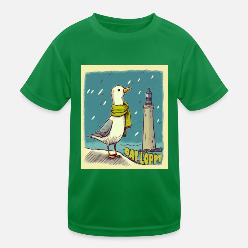 Dat Löppt Möwe Leuchtturm Meer Plattdeutsch Norden Kinder Funktions-T-Shirt