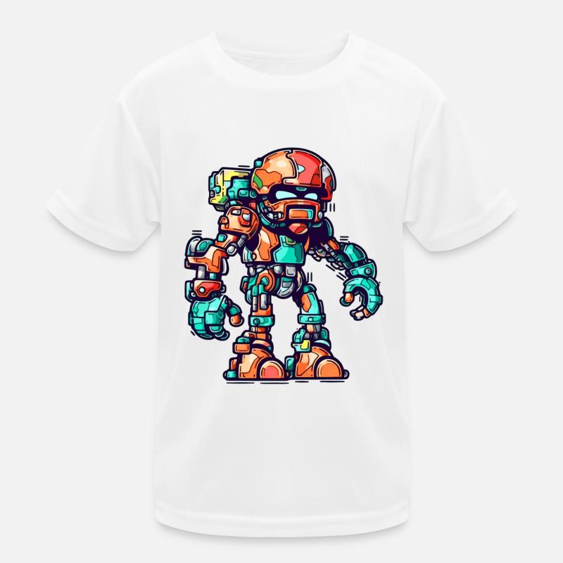 Robot comic with colorful armor and helmet Kids Functional T-Shirt