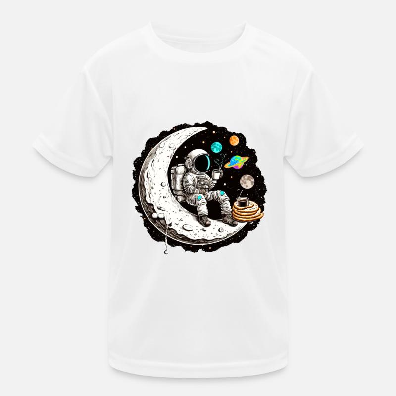 Astronaut drinking coffee on the moon Kids Functional T-Shirt