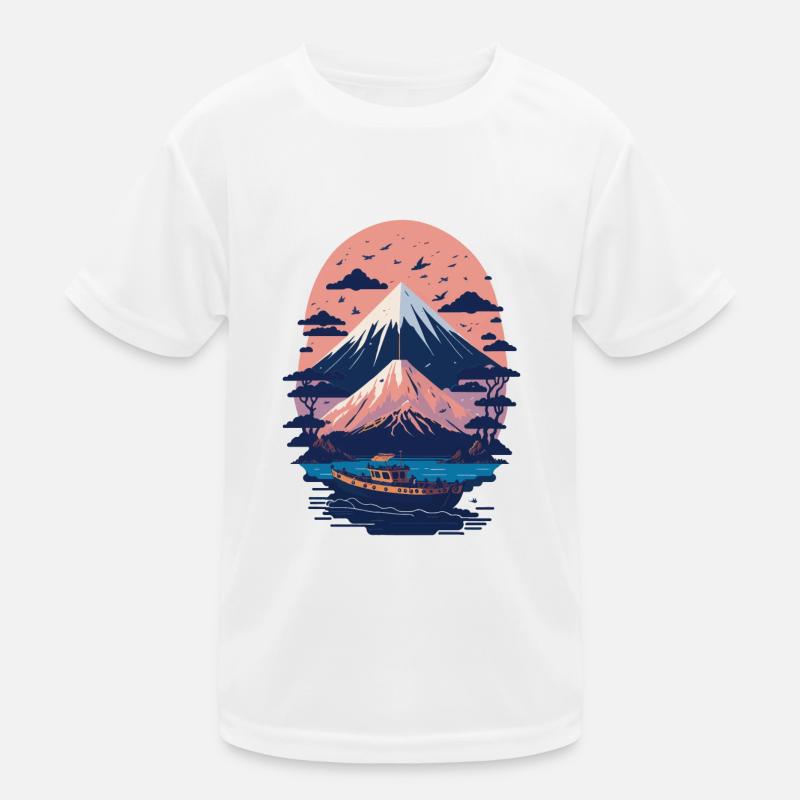 Serene Mount Fuji Sunset Peaceful River Scenery Kinder Funktions-T-Shirt
