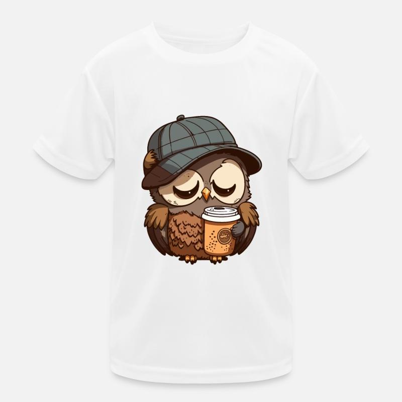 Müde Eule mit einem Kaffeebecher Kinder Funktions-T-Shirt