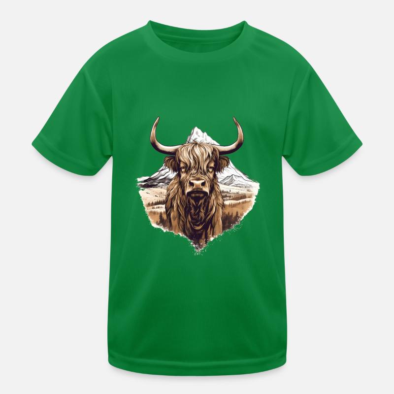 Rustic Scottish Highland cow landscape and Kids Functional T-Shirt