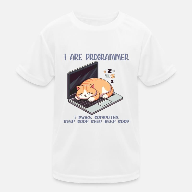 I are programmer, fat sleeping cat - Kids Functional T-Shirt - white