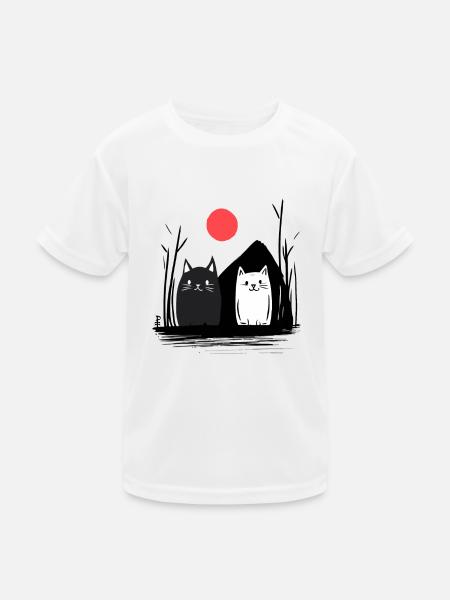 Japan rote Sonne und niedliche Manga Katzen - Kinder Funktions-T-Shirt - Weiß