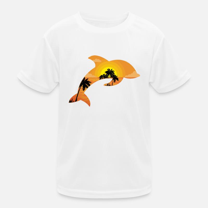 Dolphin Palm Tree Sunset Kinder Funktions-T-Shirt