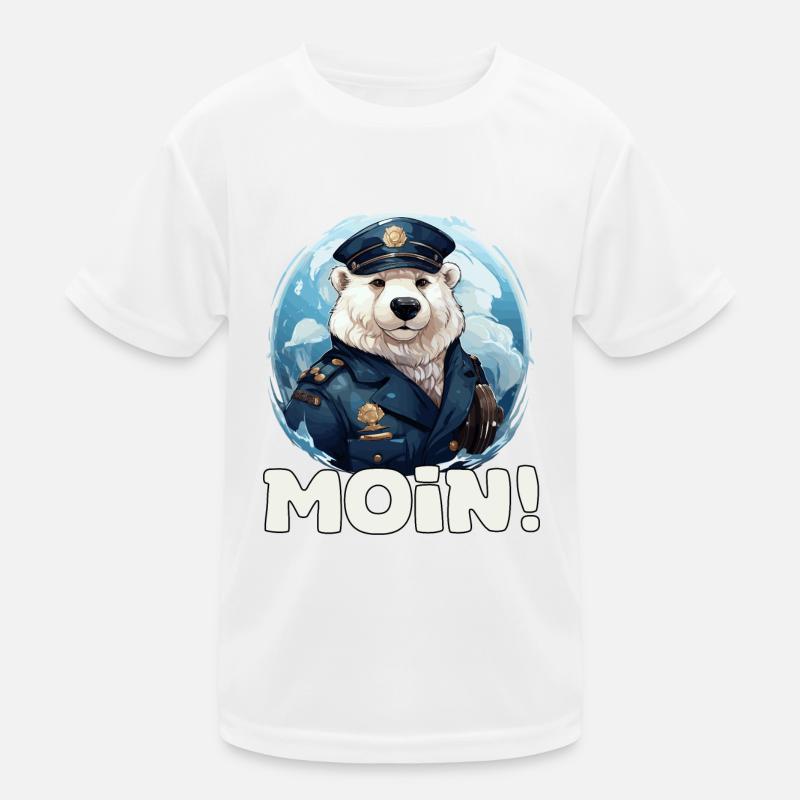 Funny Sea Dog Polar Bear Captain with Saying Moin Kids Functional T-Shirt