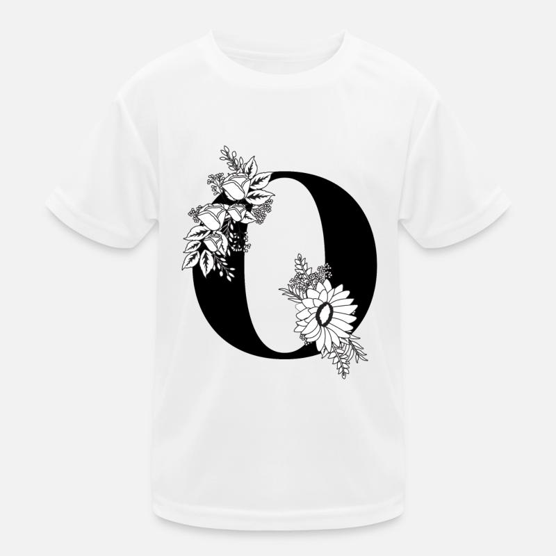 Black and White Floral Letter o Kids Functional T-Shirt